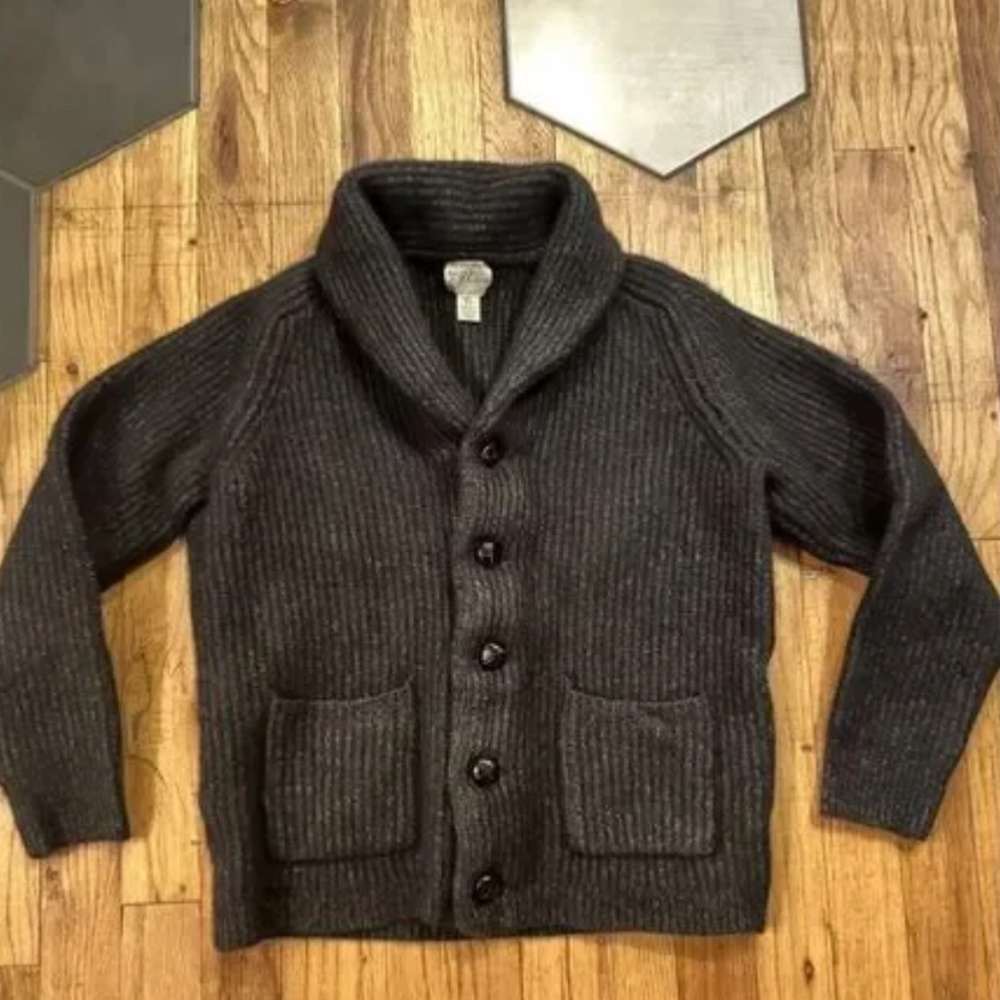 J.Crew Rugged Merino Wool Vtg Gray Marbled Knit Cardigan Sweater Size Youth XL